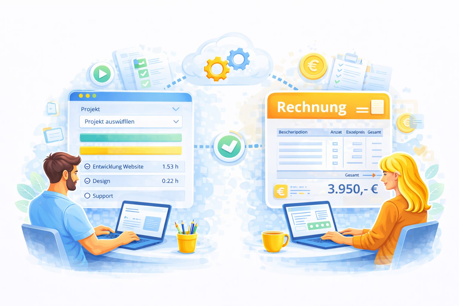 Nahtlose Verbindung zu Projekten und Abrechnung