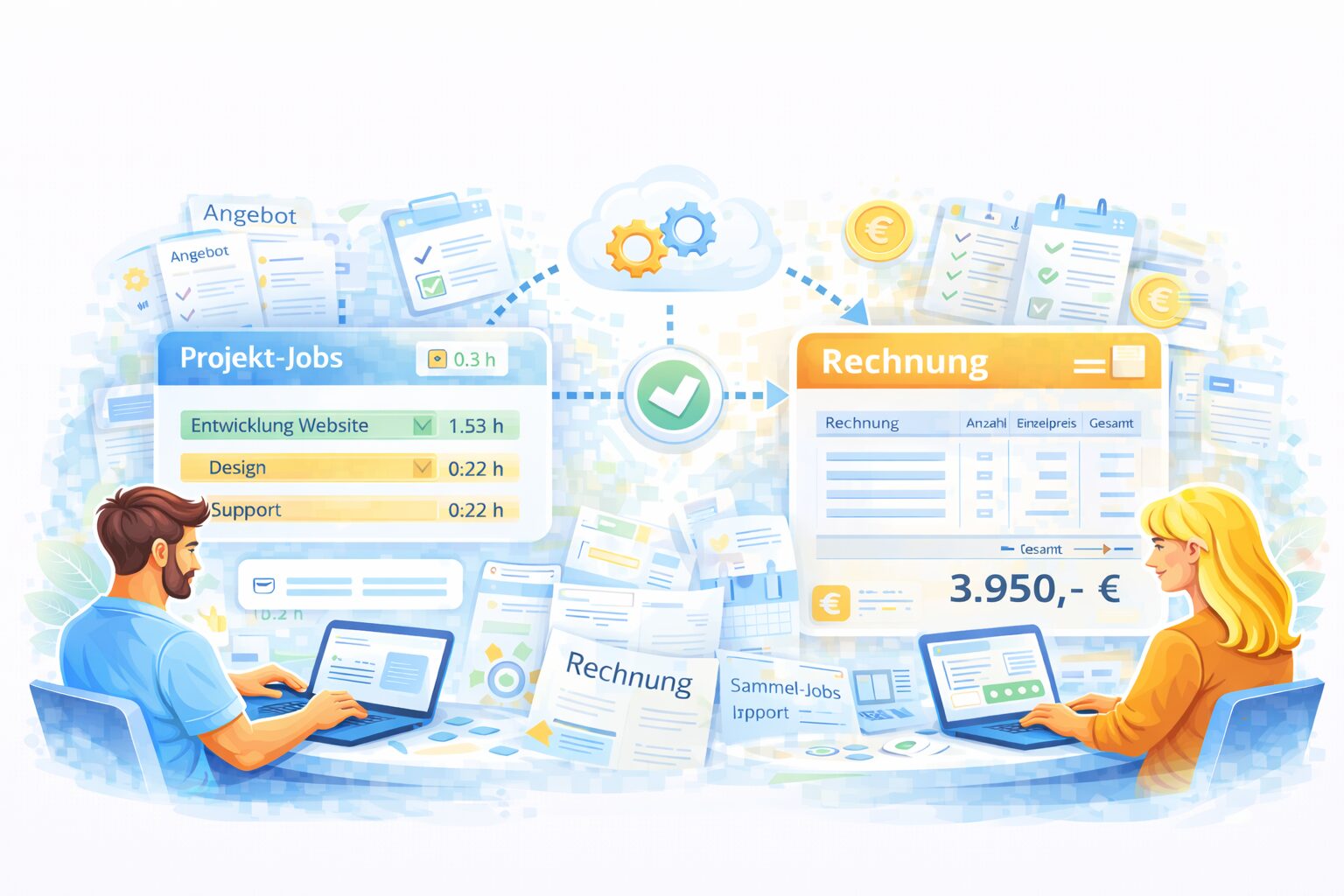 Illustration Projekte verknüpft mit Abrechnungen